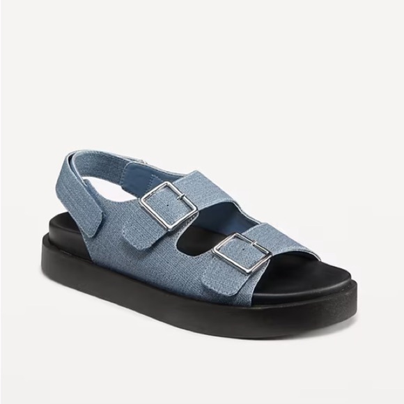 NWT Women’s Denim Chunky Buckle Strap Platform‎ Flat Sandals - Picture 1 of 5